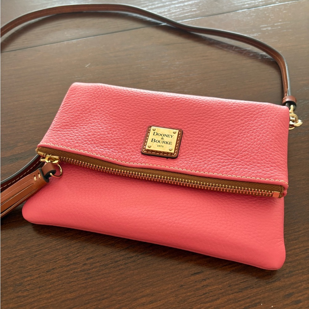 Dooney & Bourke Pink Pebbled Leather Foldover Crossbody Bag